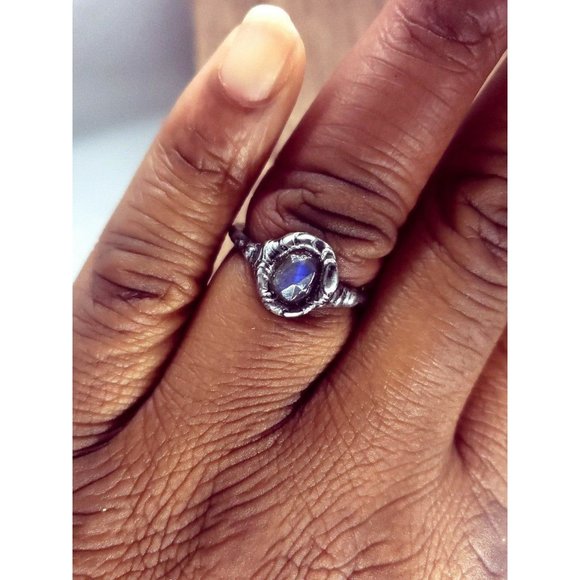Blue faceted labradorite crystal Ring size 7 - Picture 10 of 12